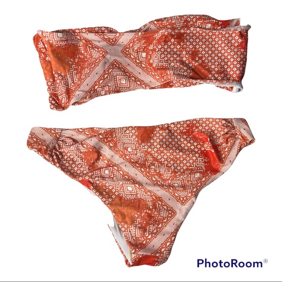 Bandeau Bikini Orange geometrical design Swimsuit Size XL - Picture 2 of 8